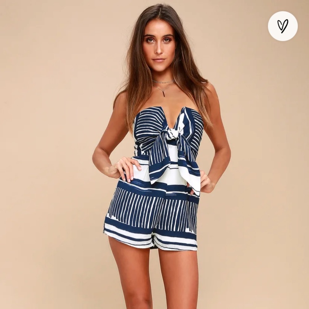 Lulu’s (S) Delphi Blue and White Striped Romper